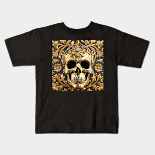 Skull Baroque 3D Jewelry Rococo Gold Bling Floral Kids T-Shirt